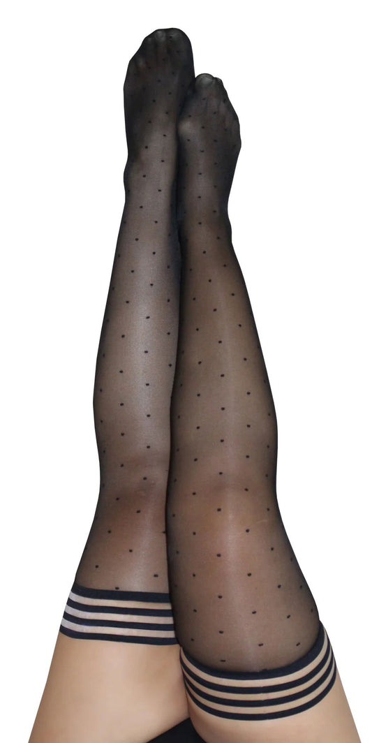 Ally - Polka Dot Thigh High - Size D - Black KX-1304D-BLK-D