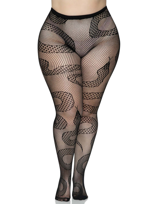 Snake Net Tights - 1x/2x - Black LA-8143XBLK1X2