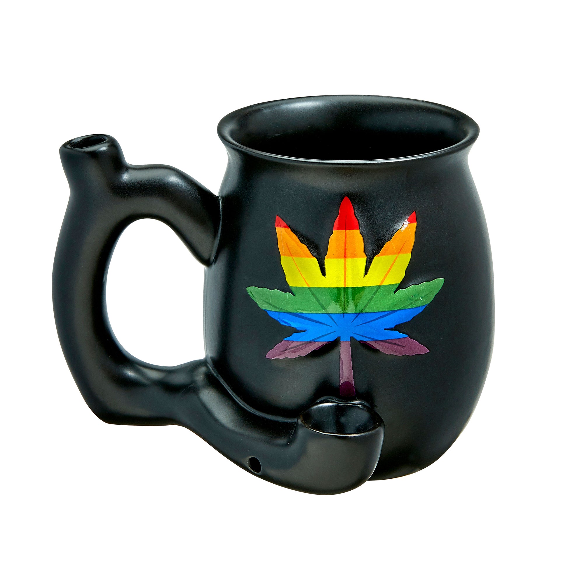 Embossed Leaf Matt Black Mug - Rainbow Leaf FC-82505