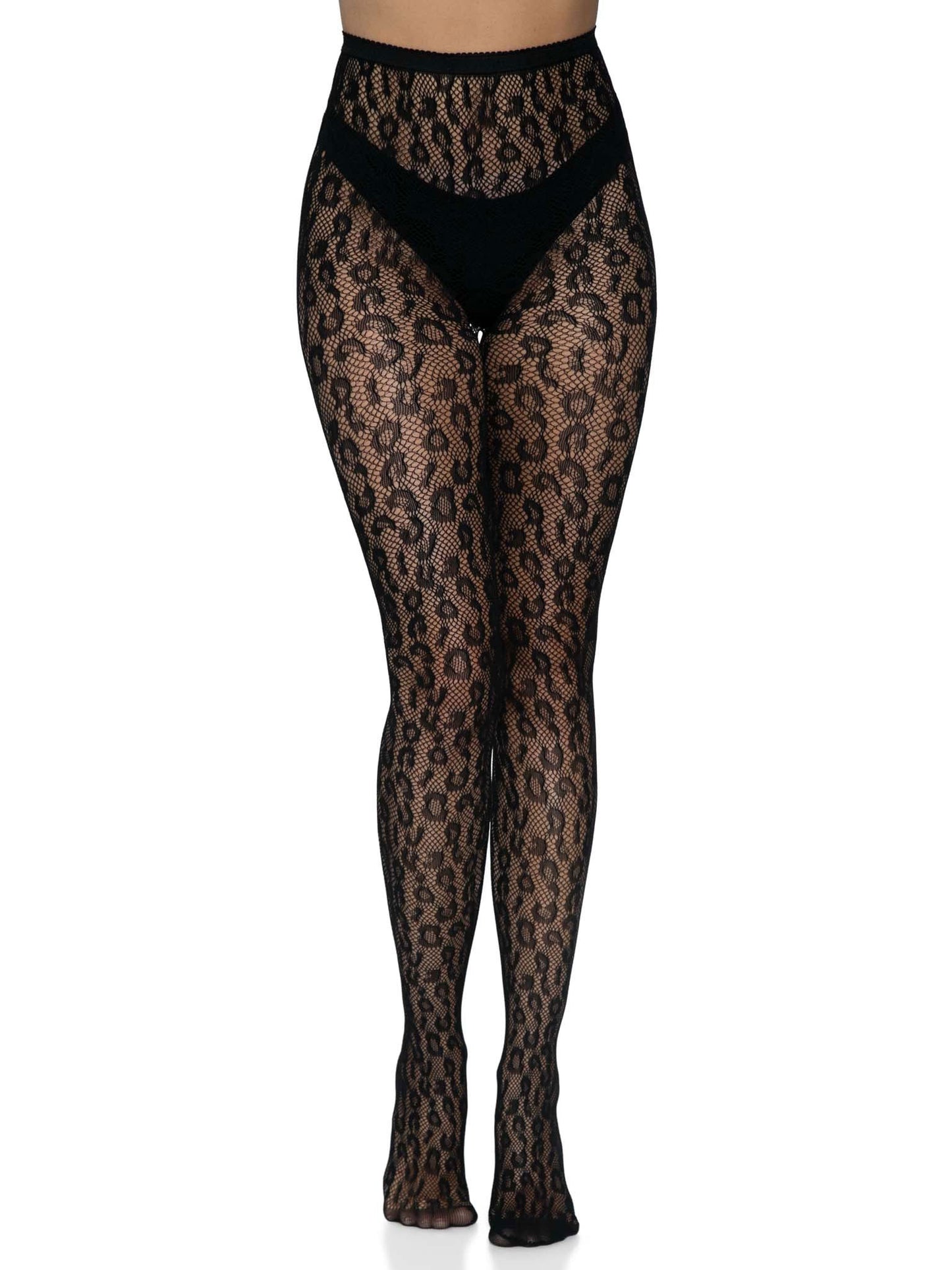 Leopard Net Tights - One Size - Black LA-9716BLKOS