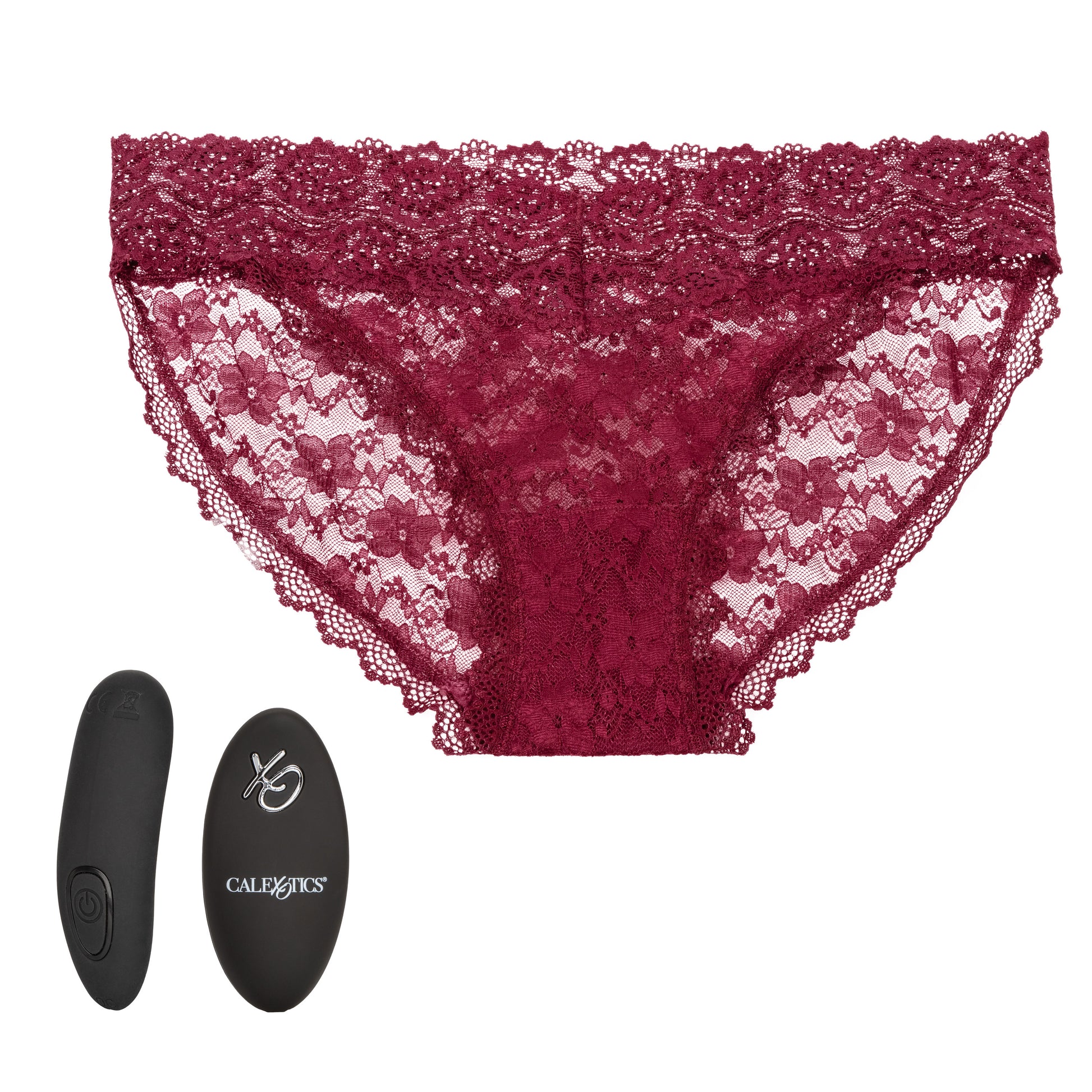 Remote Control Lace Panty Set - L/ XL - Burgundy SE0077893